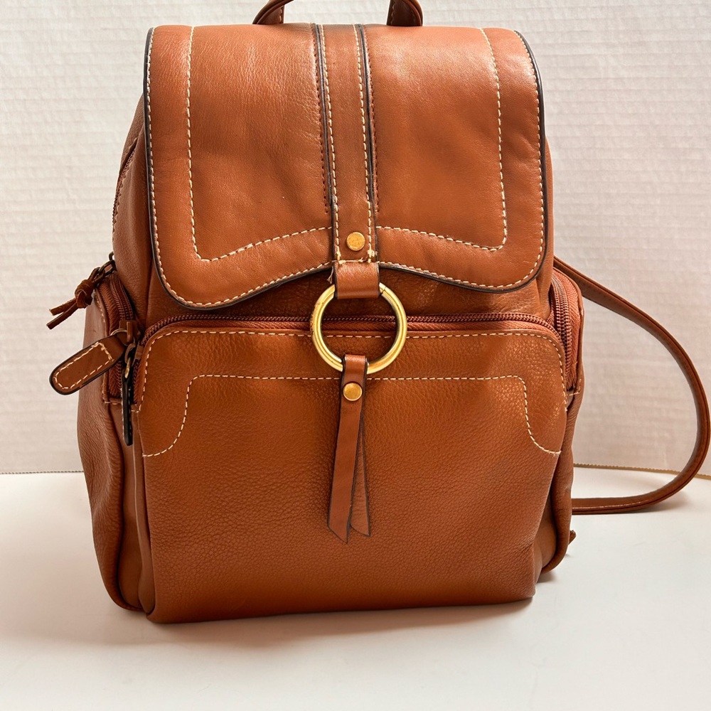 Wilson Tan Leather Backpack with Gold Details